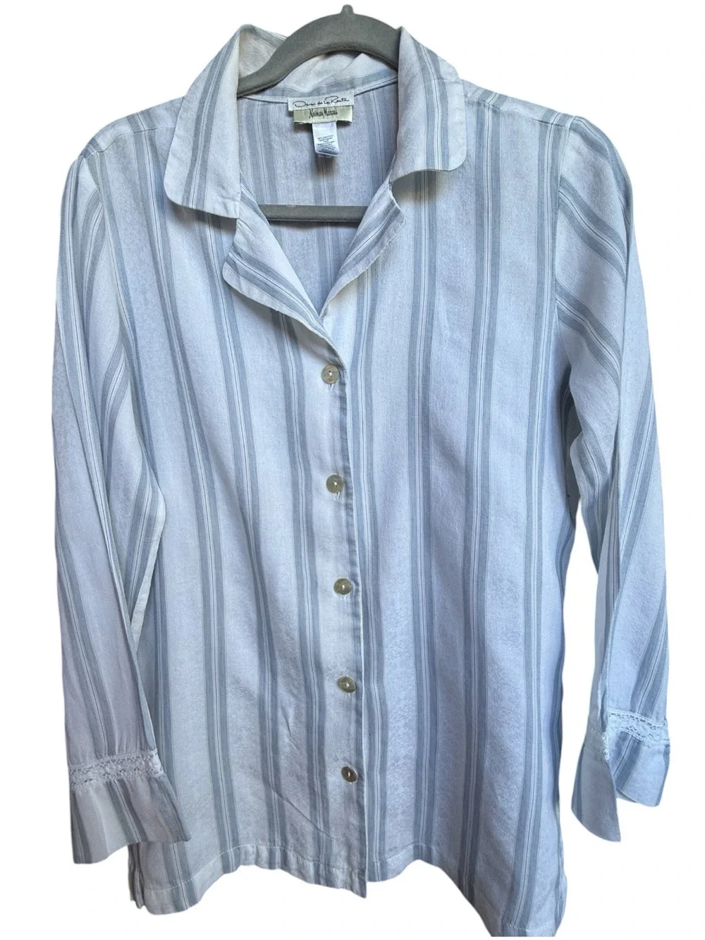 Perfect vintage Oscar de la Renta blue and white pinstripe pajamas 2 piece sz S
